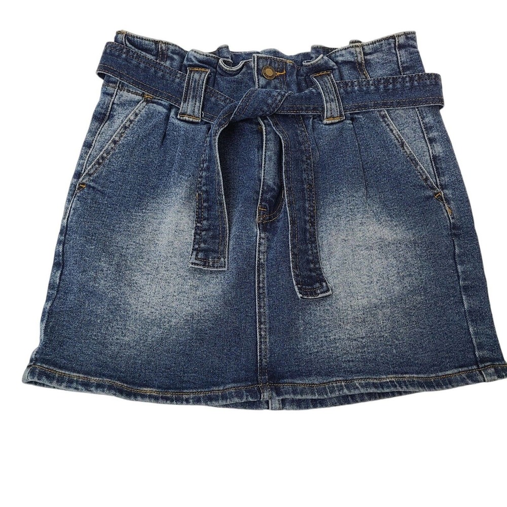 Angel Kiss Womens Size Small‎ Paper Bag High Waist Blue Denim Jean Skirt